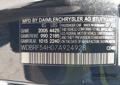 2007 Mercedes-Benz C 280 Luxury из США, поврежденный, VIN WDBRF54H07A924928